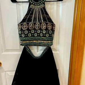 Black Halter top/ skirt Crystal Doll fairycore artsy embellished sequins/ beads